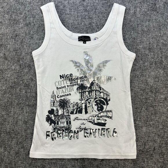 Paris Van Master Tank Top Women Medium White Silver Metallic Made in France Soft - Picture 1 of 12